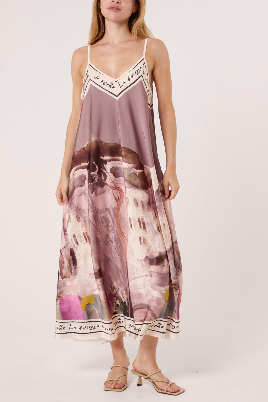 Satin Cami Border Print Swing Dress- One Size-Summer Dress-Sleeveless-Cami Dress-Holiday Outfits-Gift For Her-Casual