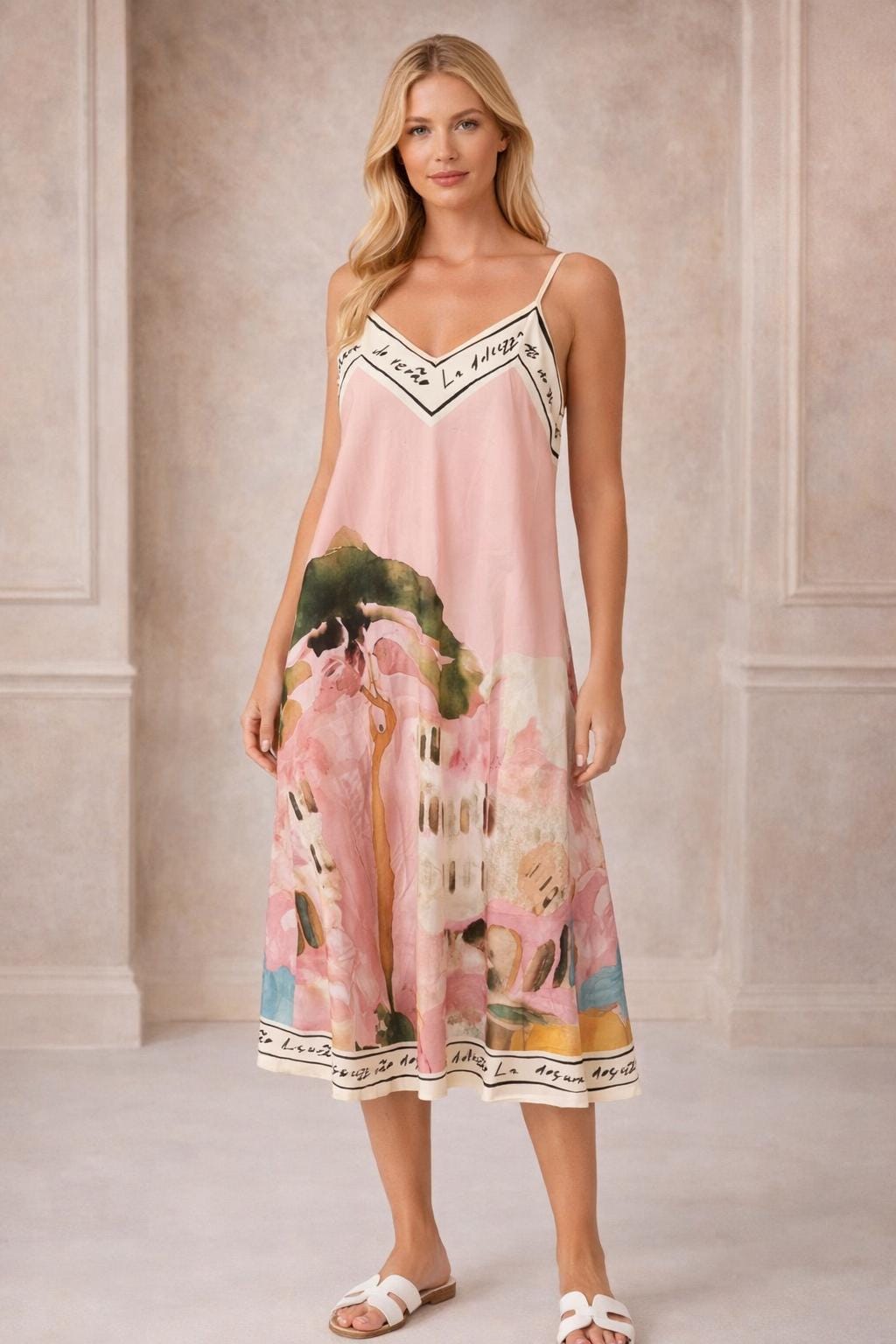 Satin Cami Border Print Swing Dress- One Size-Summer Dress-Sleeveless-Cami Dress-Holiday Outfits-Gift For Her-Casual