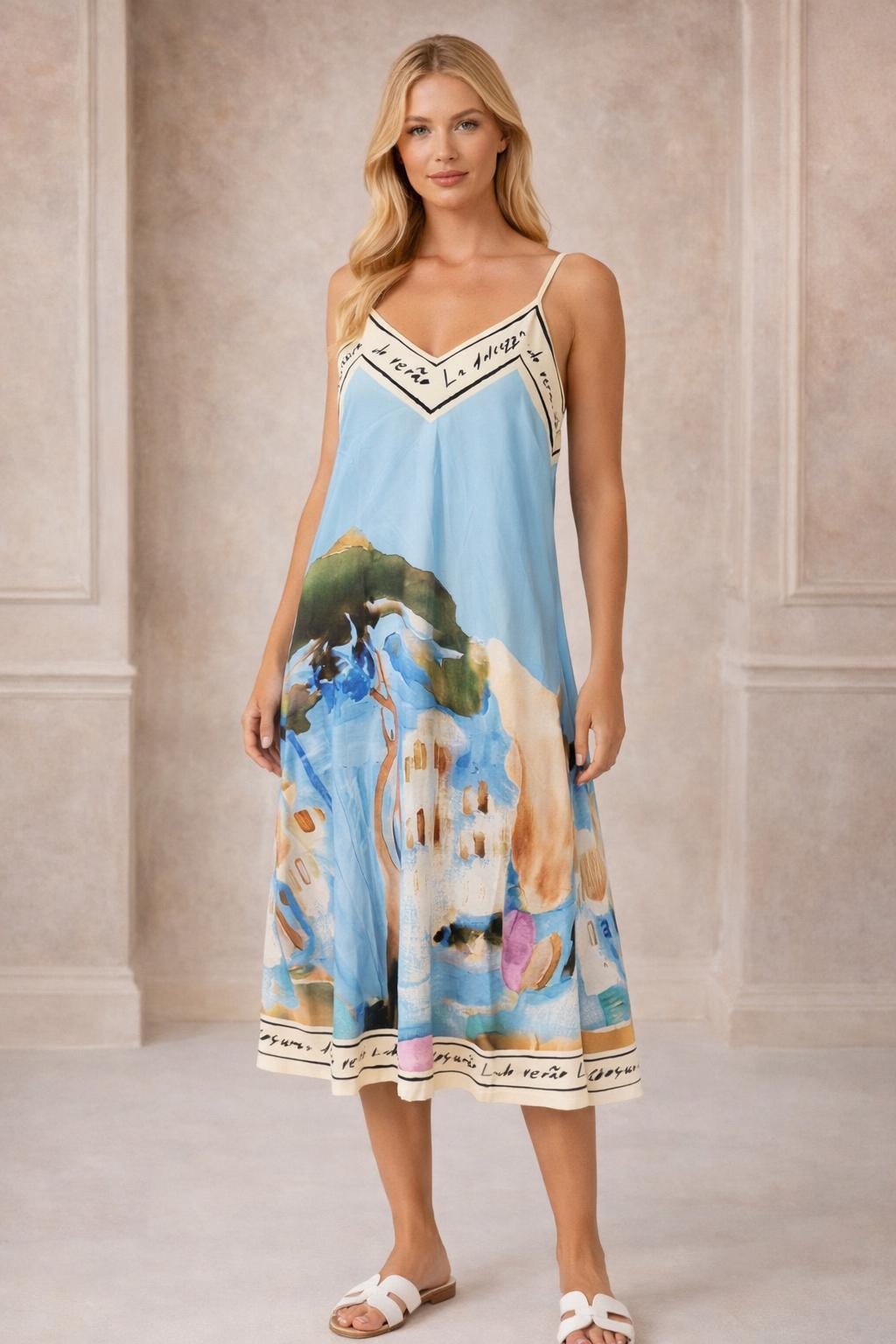 Satin Cami Border Print Swing Dress- One Size-Summer Dress-Sleeveless-Cami Dress-Holiday Outfits-Gift For Her-Casual