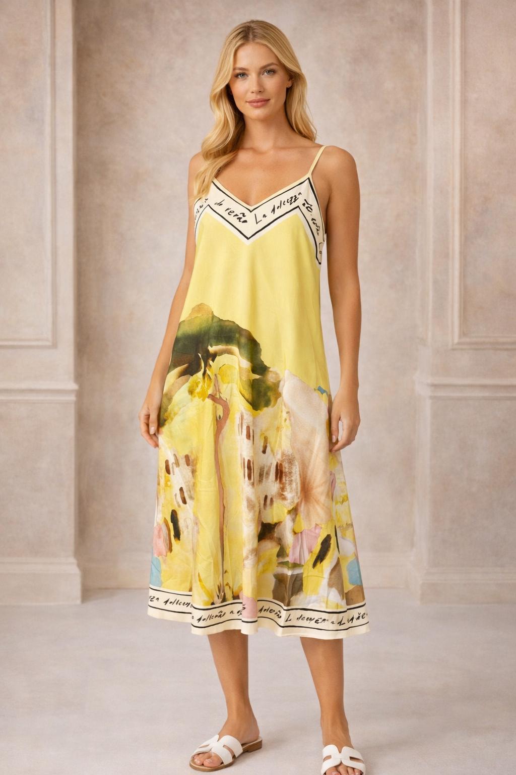 Satin Cami Border Print Swing Dress- One Size-Summer Dress-Sleeveless-Cami Dress-Holiday Outfits-Gift For Her-Casual