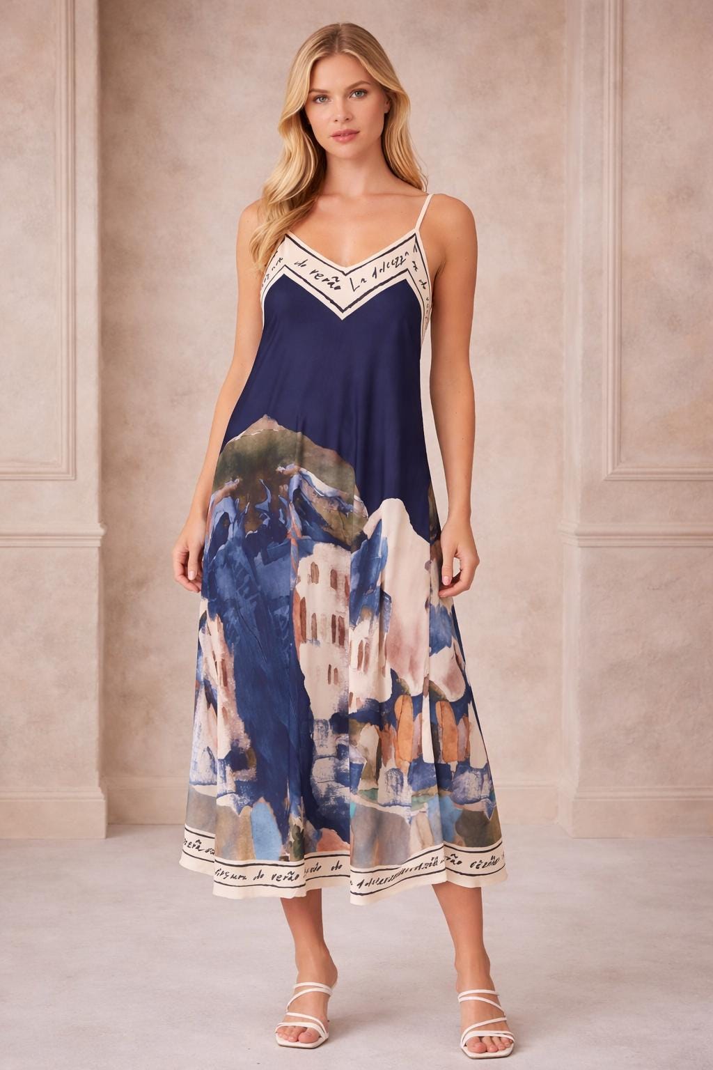 Satin Cami Border Print Swing Dress- One Size-Summer Dress-Sleeveless-Cami Dress-Holiday Outfits-Gift For Her-Casual
