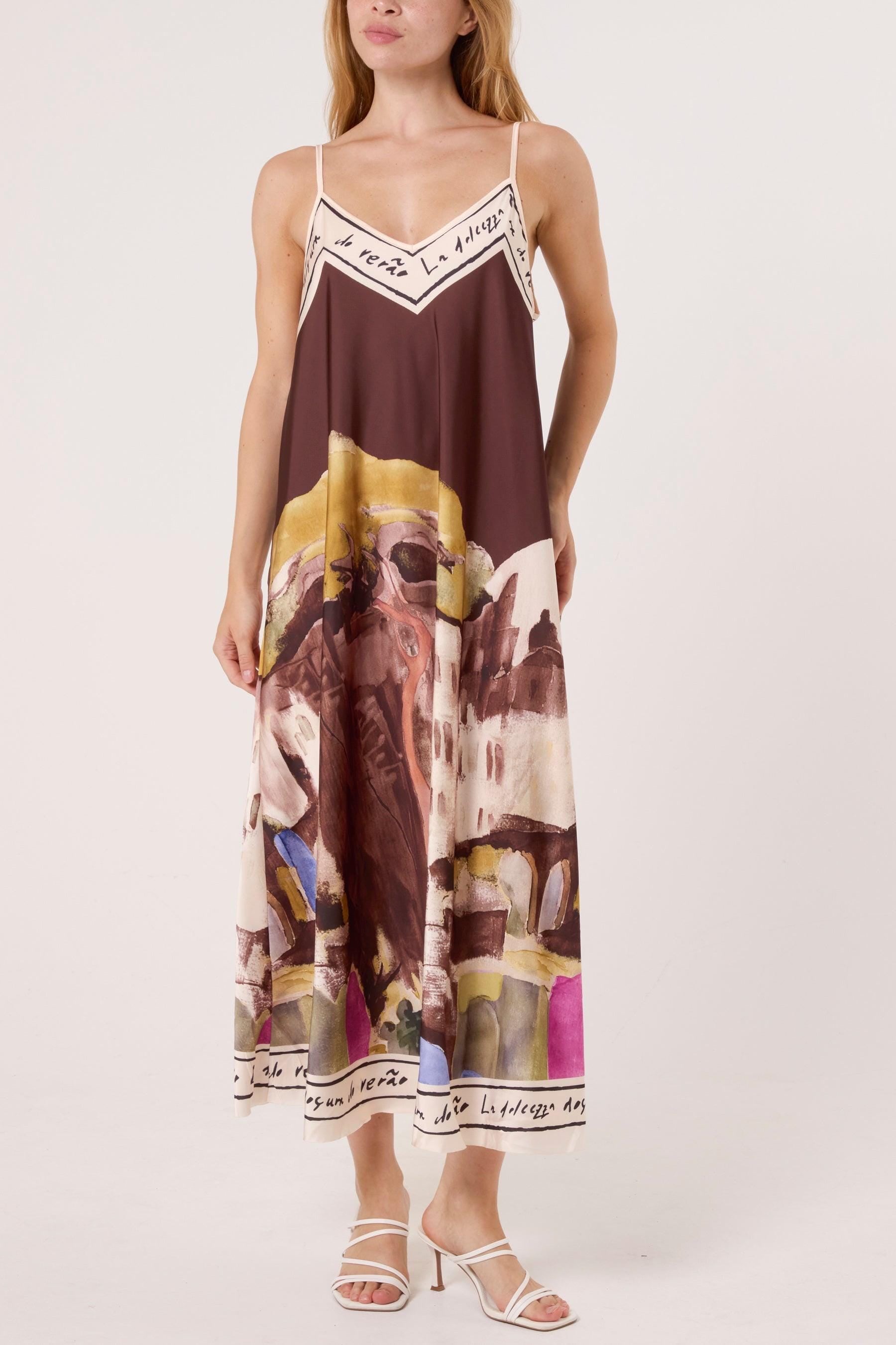 Satin Cami Border Print Swing Dress- One Size-Summer Dress-Sleeveless-Cami Dress-Holiday Outfits-Gift For Her-Casual