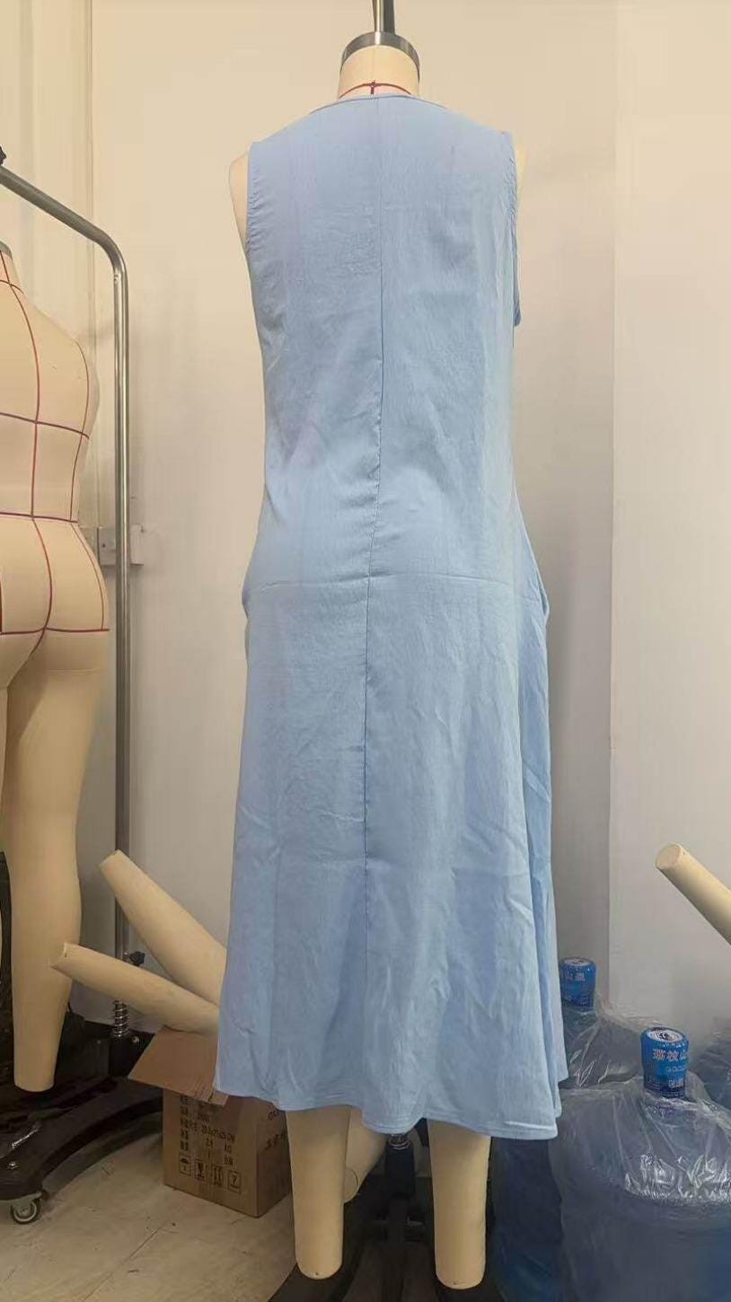 Linen Maxi Dress Women Button Detail Cotton Minimalist Flowy Casual Elegant Outfit Summer Wear