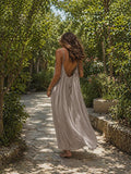 Women Backless Slip Dress, Open Back Sleeveless Maxi Sundress, Casual Loose Summer Loungewear, Beach Party Dress, Vacation Outfit
