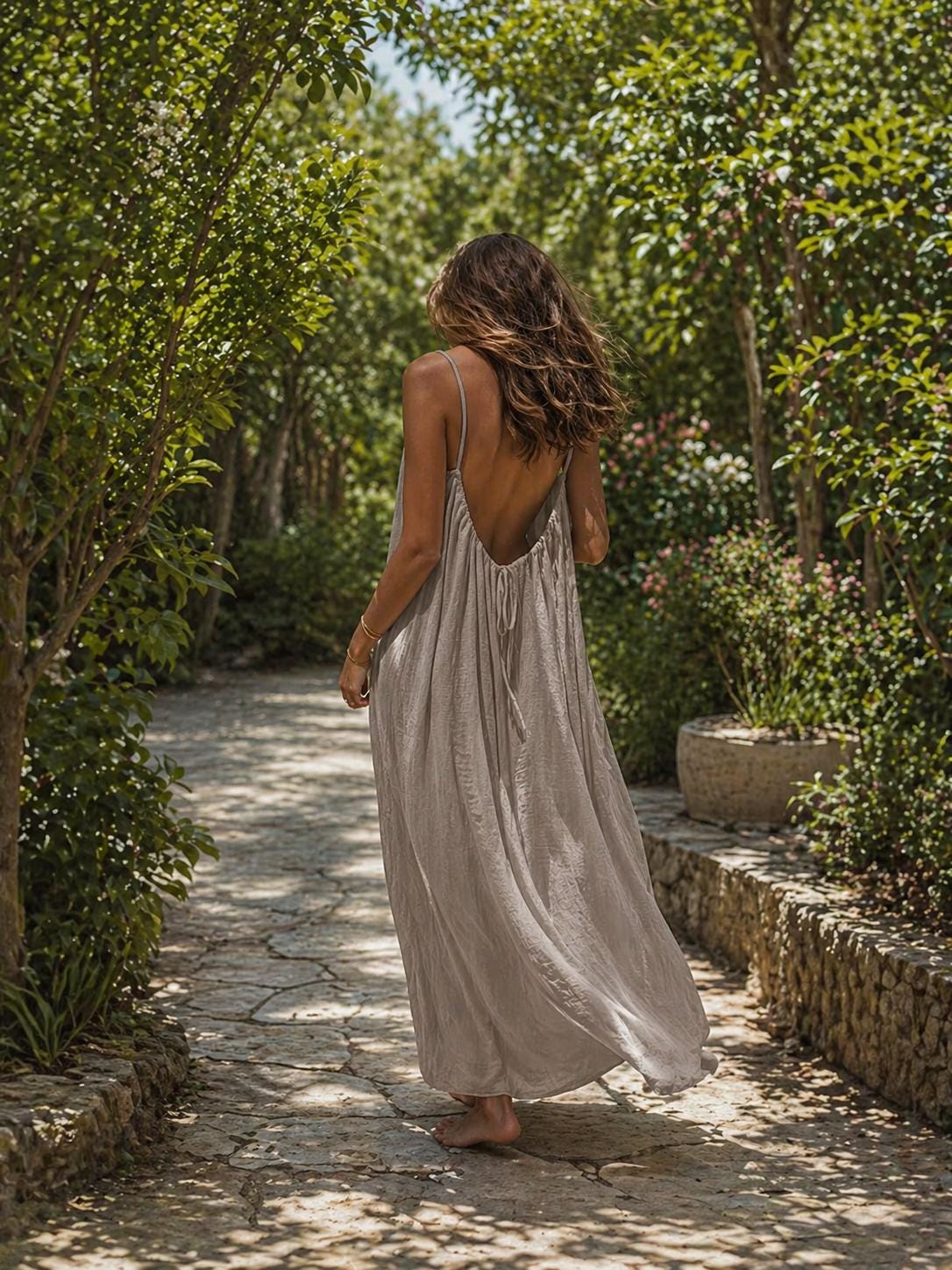 Women Backless Slip Dress, Open Back Sleeveless Maxi Sundress, Casual Loose Summer Loungewear, Beach Party Dress, Vacation Outfit