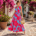 Floral Maxi Dress, Sleeveless V-Neck Summer Sundress, Boho Garden Party Wear, Lightweight Summer Beach Dress, Casual Vacation Outfit