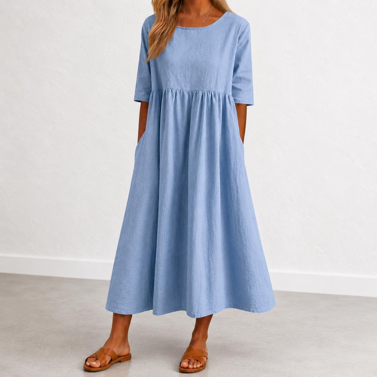 Womens Maxi Dress Casual Loose Fit Midi Dress with Pockets Boho Summer