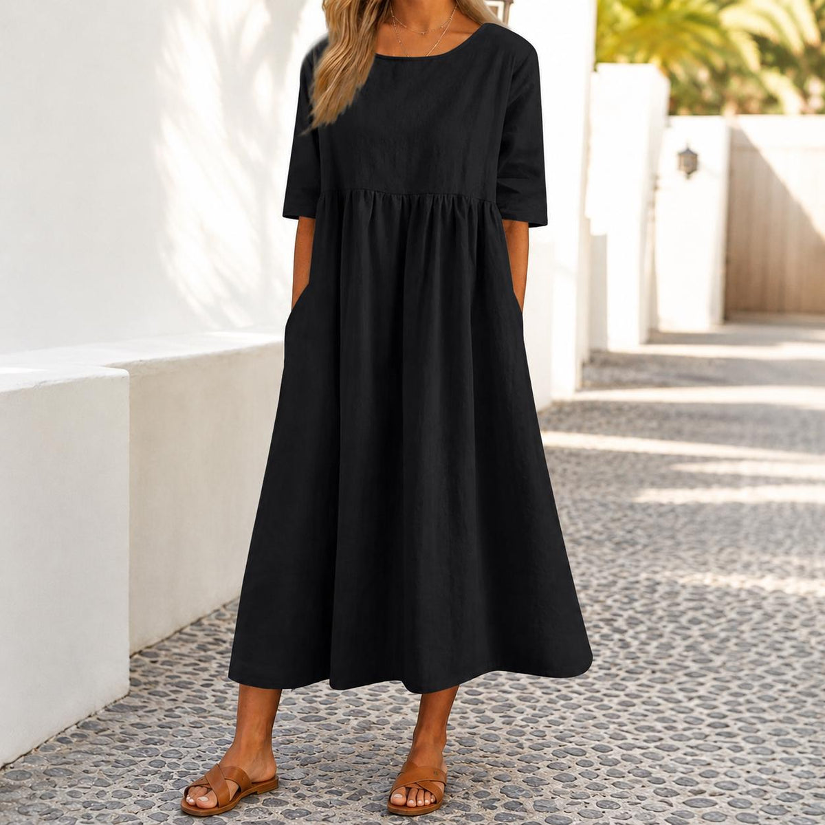 Womens Maxi Dress Casual Loose Fit Midi Dress with Pockets Boho Summer