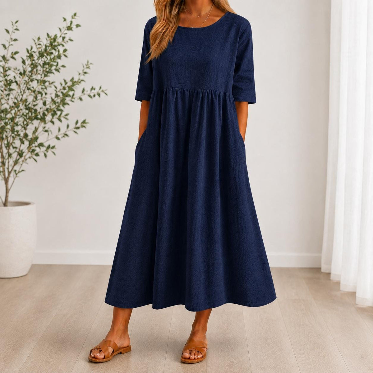 Womens Maxi Dress Casual Loose Fit Midi Dress with Pockets Boho Summer