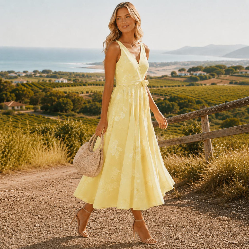 Floral Midi Dress for Women, Elegant Sleeveless Dress, Wedding Guest Dress, Romantic Occasion Dress, Vintage Inspired Outfit