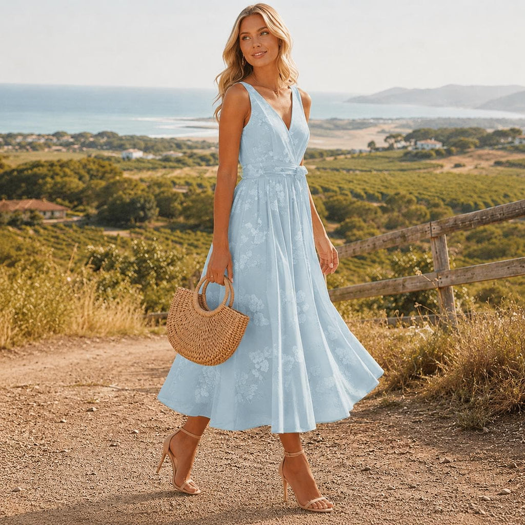 Floral Midi Dress for Women, Elegant Sleeveless Dress, Wedding Guest Dress, Romantic Occasion Dress, Vintage Inspired Outfit