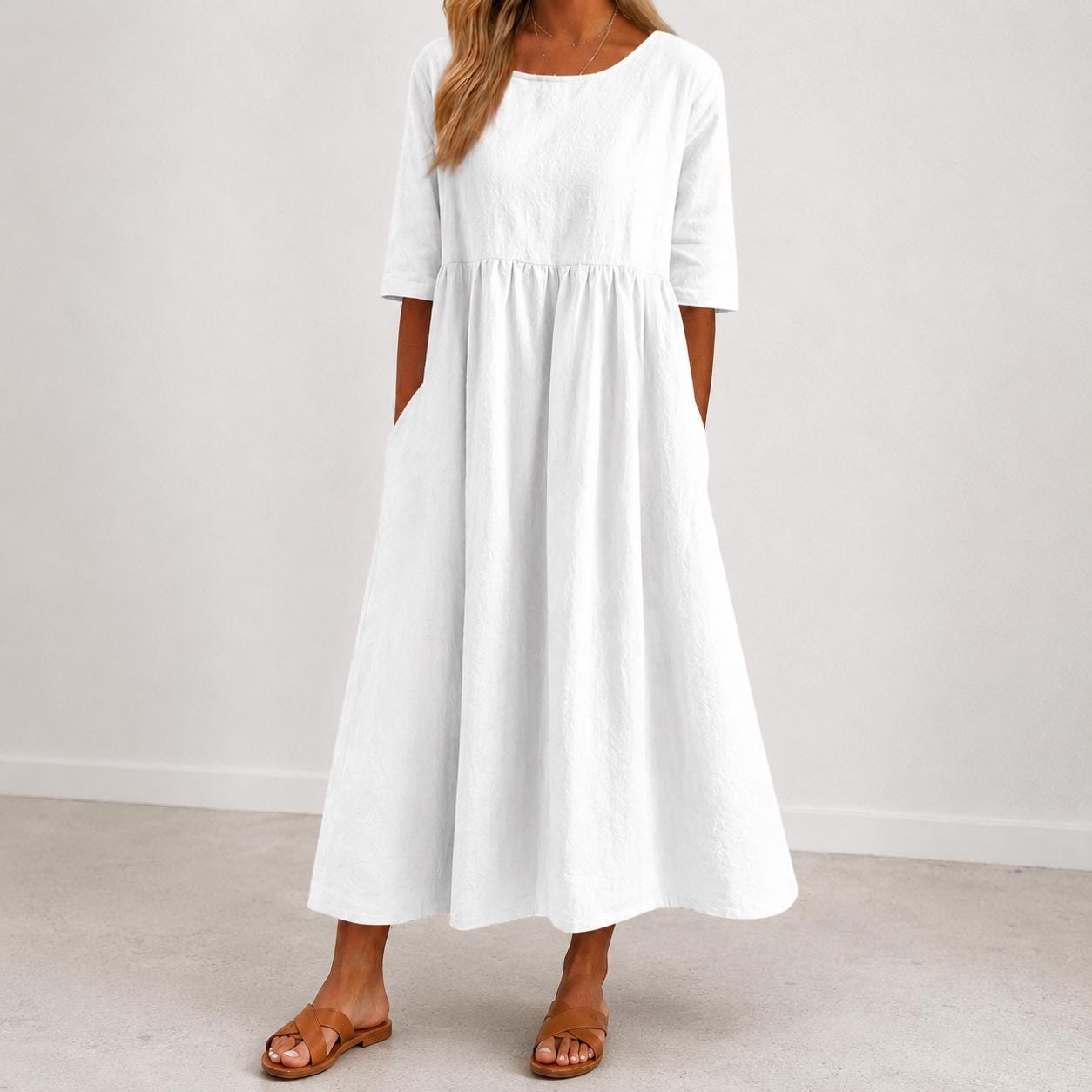 Womens Maxi Dress Casual Loose Fit Midi Dress with Pockets Boho Summer
