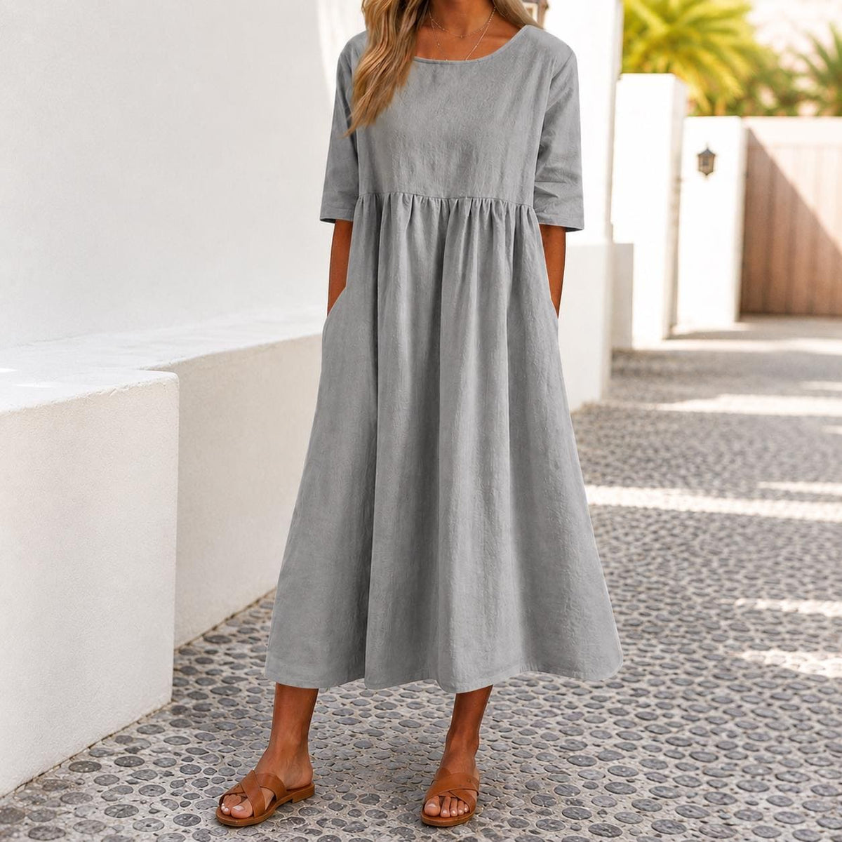 Womens Maxi Dress Casual Loose Fit Midi Dress with Pockets Boho Summer