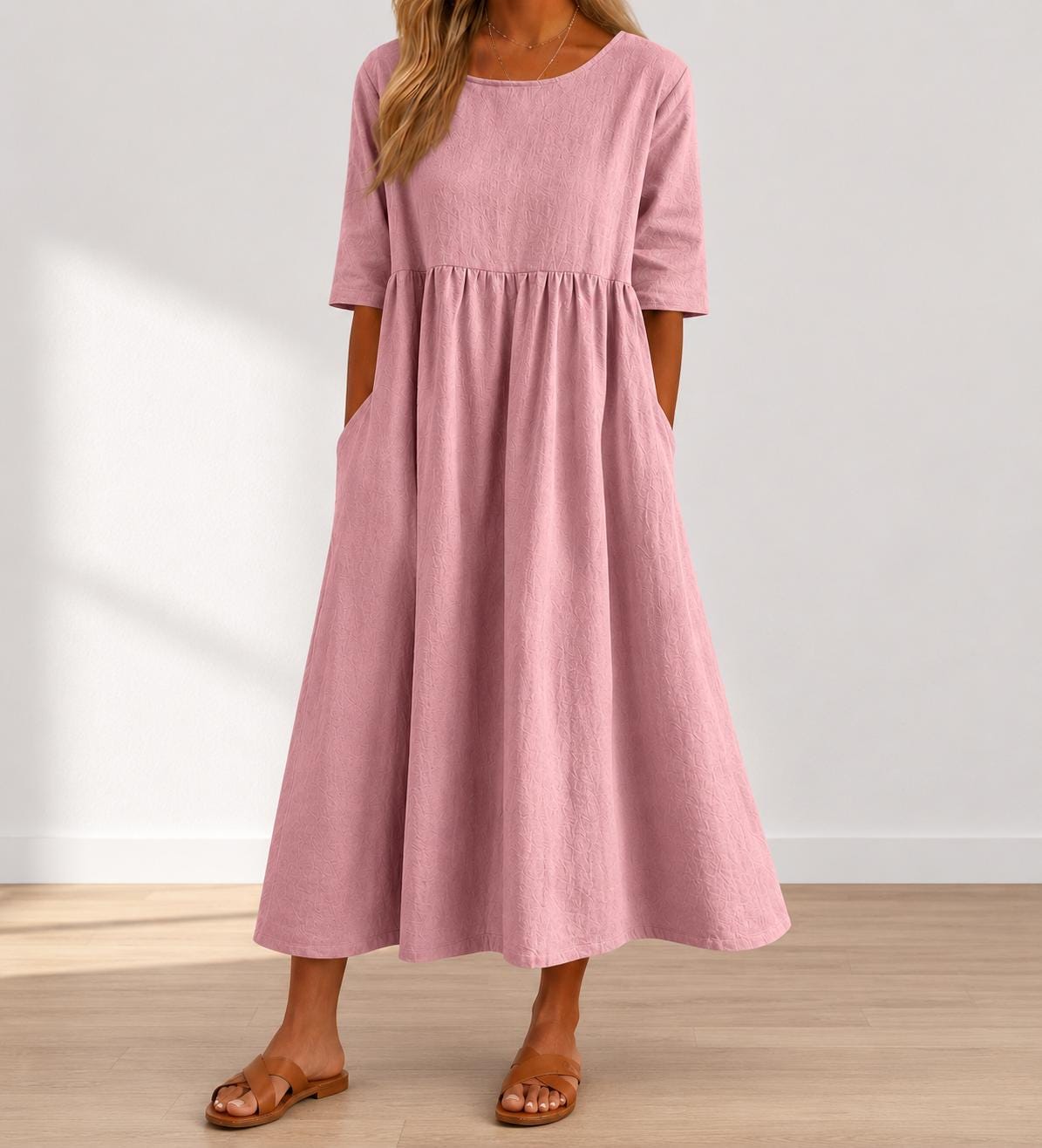 Womens Maxi Dress Casual Loose Fit Midi Dress with Pockets Boho Summer
