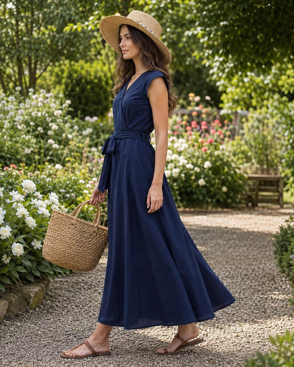 Sleeveless Linen Wrap Maxi Dress VERA, V Neck Linen Dress, Tie Waist Linen Dress, Flowy A-Line Summer Dress, Minimalist Dress