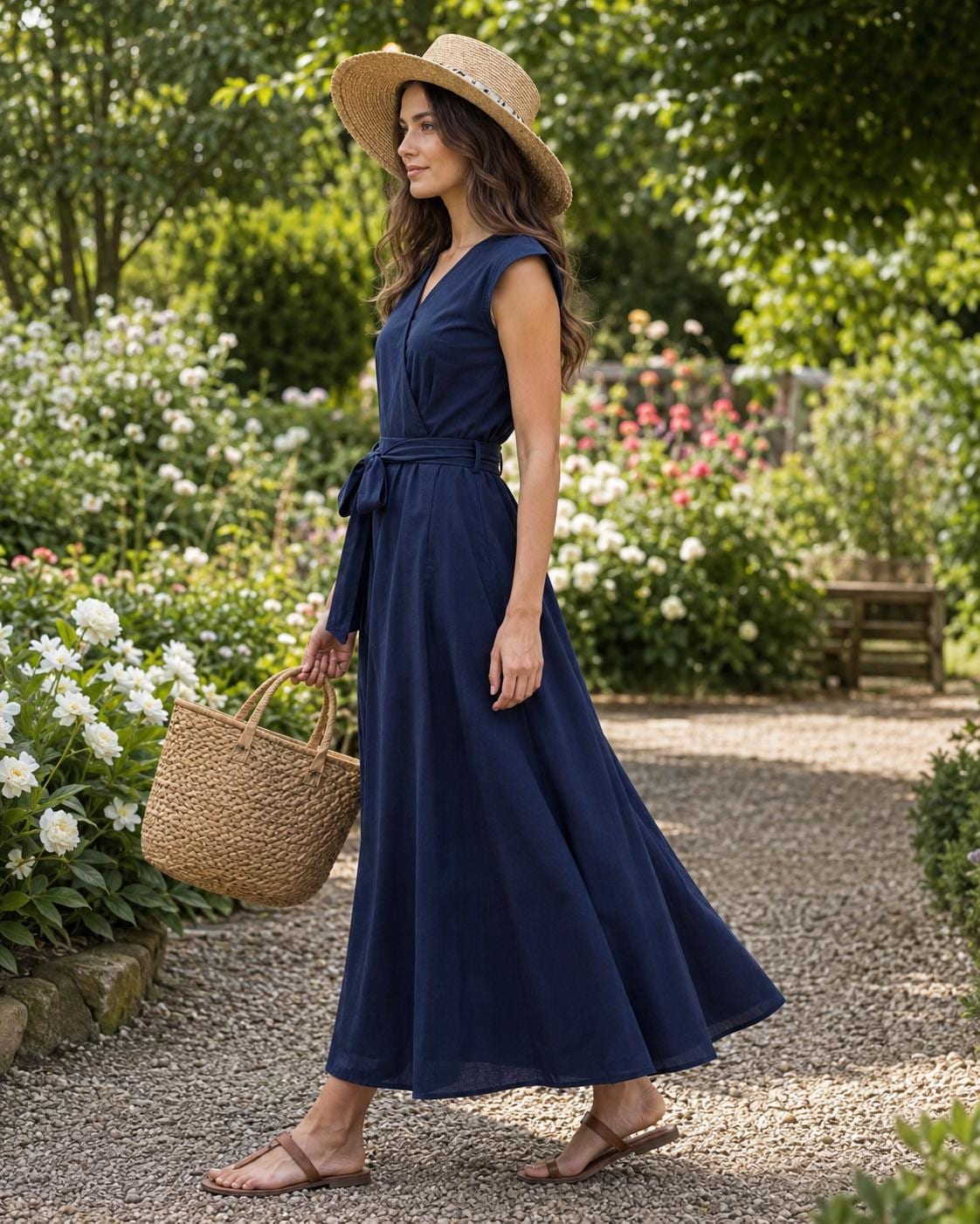 Sleeveless Linen Wrap Maxi Dress VERA, V Neck Linen Dress, Tie Waist Linen Dress, Flowy A-Line Summer Dress, Minimalist Dress