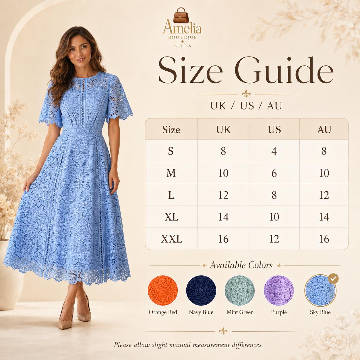 Floral Embroidered Lace Midi Dress, Wedding Guest Dress, Elegant Fit and Flare A Line Dress, Short Sleeve Formal Party Dress