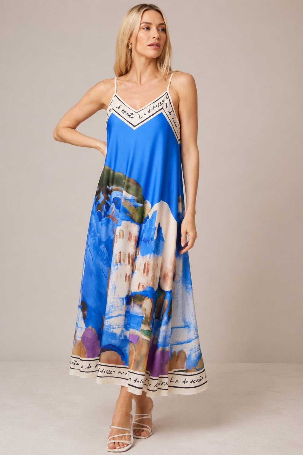 Satin Cami Border Print Swing Dress- One Size-Summer Dress-Sleeveless-Cami Dress-Holiday Outfits-Gift For Her-Casual