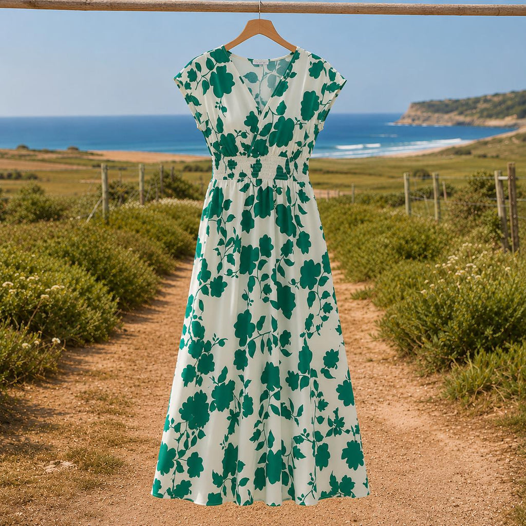 Floral Maxi Dress Women, Boho Summer Dress, V Neck Long Dress, Cottagecore Dress, Vacation Outfit, Flowy Wedding Guest Dress