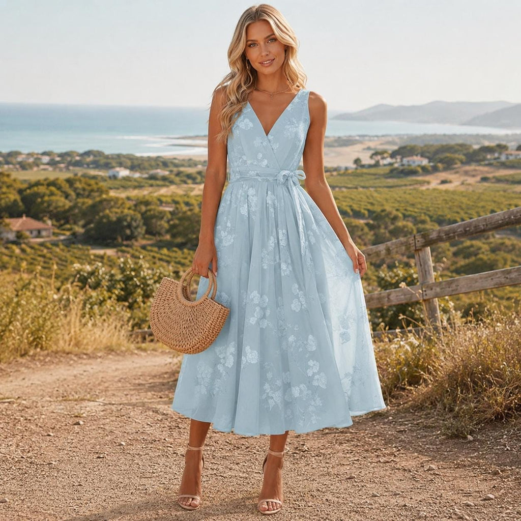 Floral Midi Dress for Women, Elegant Sleeveless Dress, Wedding Guest Dress, Romantic Occasion Dress, Vintage Inspired Outfit