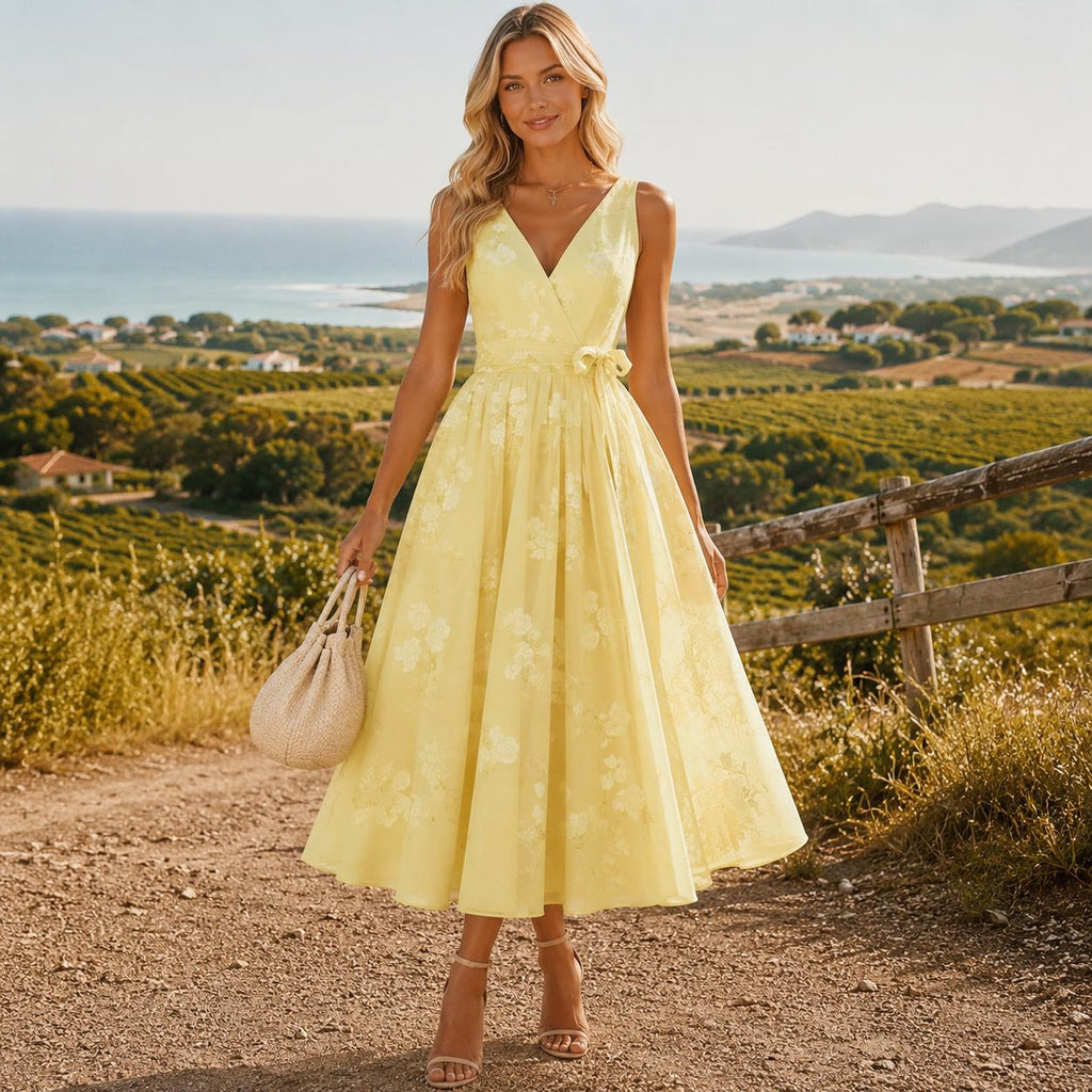 Floral Midi Dress for Women, Elegant Sleeveless Dress, Wedding Guest Dress, Romantic Occasion Dress, Vintage Inspired Outfit