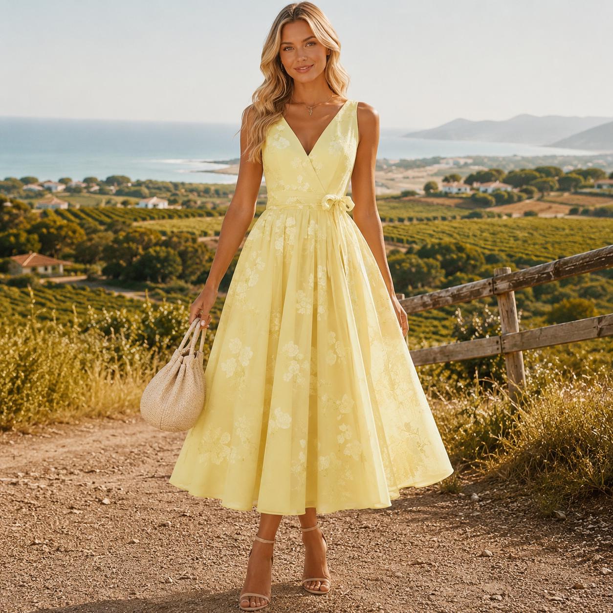 Floral Midi Dress for Women, Elegant Sleeveless Dress, Wedding Guest Dress, Romantic Occasion Dress, Vintage Inspired Outfit