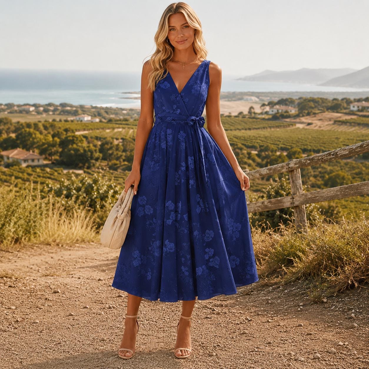 Floral Midi Dress for Women, Elegant Sleeveless Dress, Wedding Guest Dress, Romantic Occasion Dress, Vintage Inspired Outfit