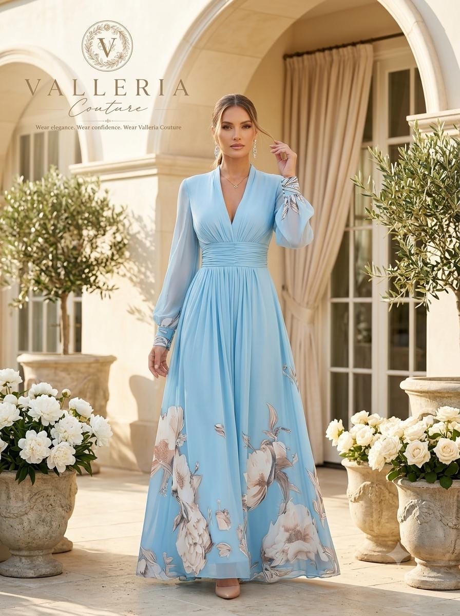 Floral Maxi Dress Women, Boho Maxi Dress, V Neck Dress, Long Sleeve Dress, Vacation Dress, A Line Summer Dress, Resort Wear