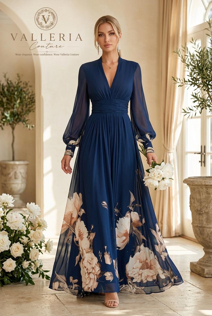 Floral Maxi Dress Women, Boho Maxi Dress, V Neck Dress, Long Sleeve Dress, Vacation Dress, A Line Summer Dress, Resort Wear