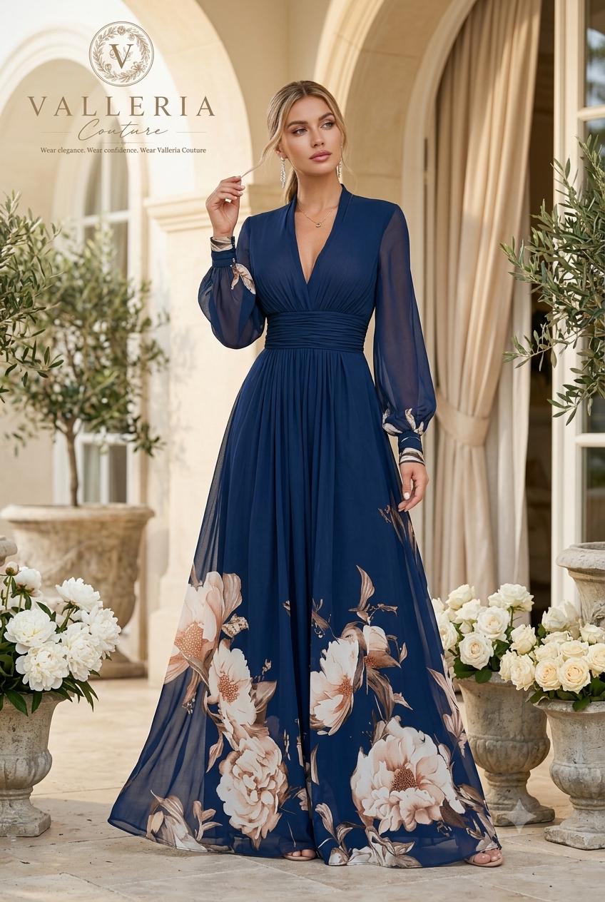 Floral Maxi Dress Women, Boho Maxi Dress, V Neck Dress, Long Sleeve Dress, Vacation Dress, A Line Summer Dress, Resort Wear