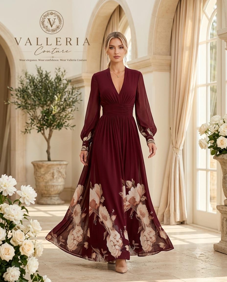 Floral Maxi Dress Women, Boho Maxi Dress, V Neck Dress, Long Sleeve Dress, Vacation Dress, A Line Summer Dress, Resort Wear