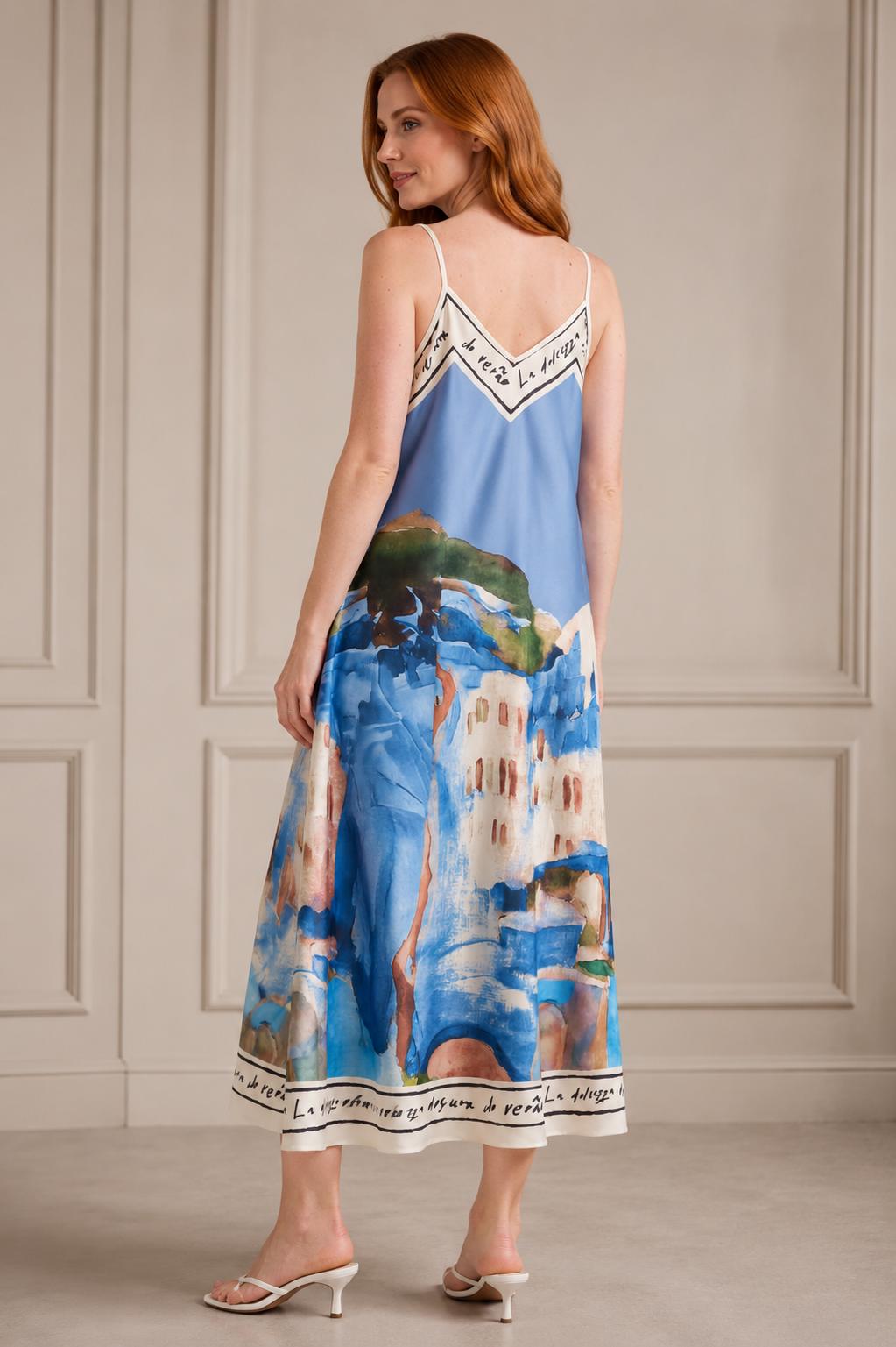 Satin Cami Border Print Swing Dress- One Size-Summer Dress-Sleeveless-Cami Dress-Holiday Outfits-Gift For Her-Casual