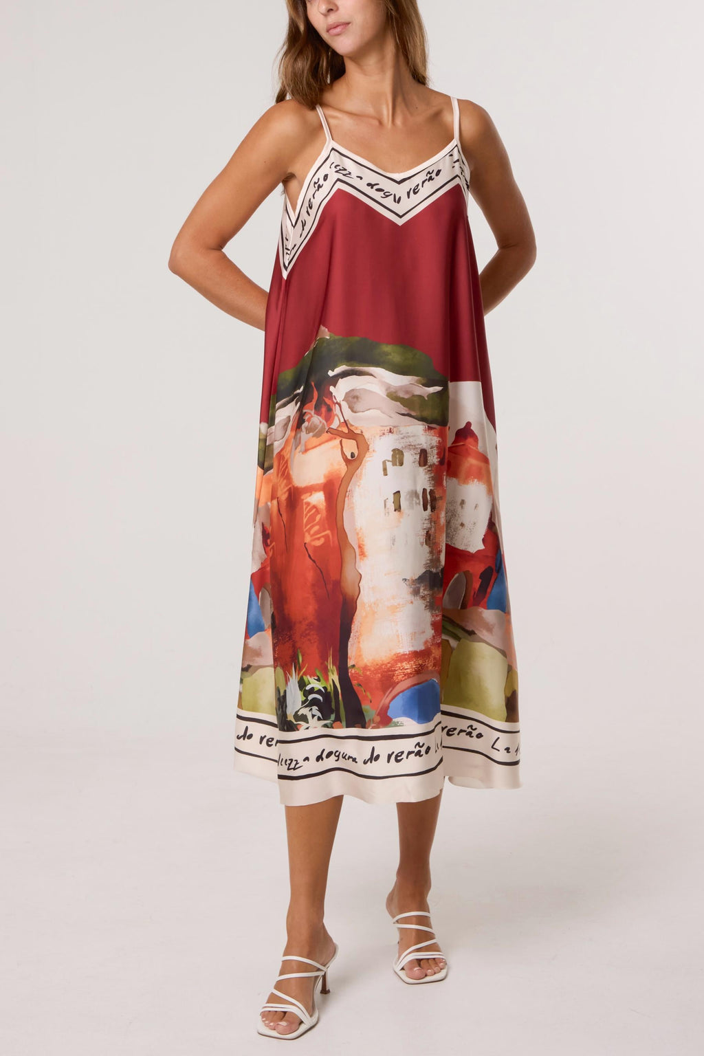 Satin Cami Border Print Swing Dress- One Size-Summer Dress-Sleeveless-Cami Dress-Holiday Outfits-Gift For Her-Casual