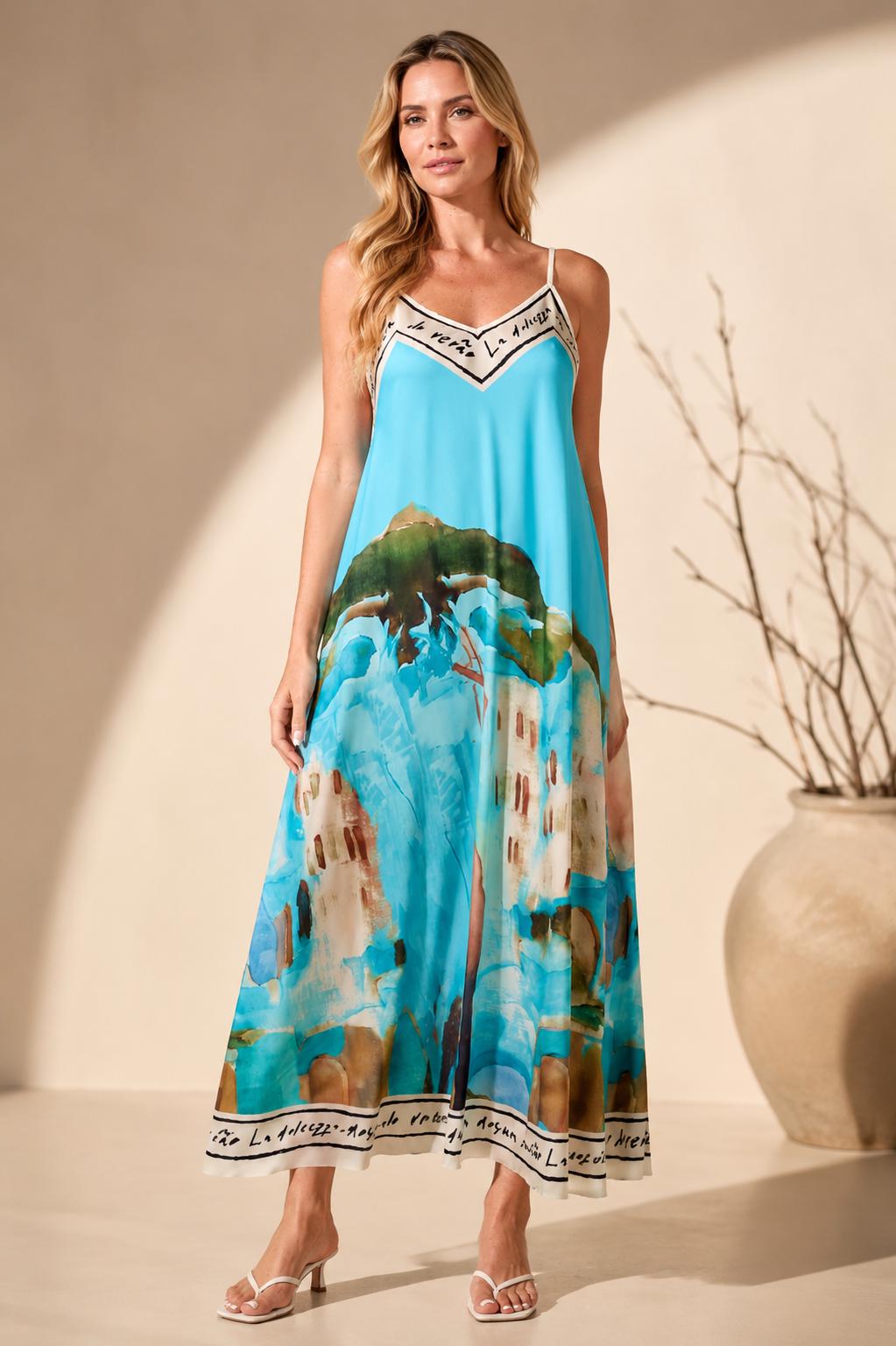 Satin Cami Border Print Swing Dress- One Size-Summer Dress-Sleeveless-Cami Dress-Holiday Outfits-Gift For Her-Casual