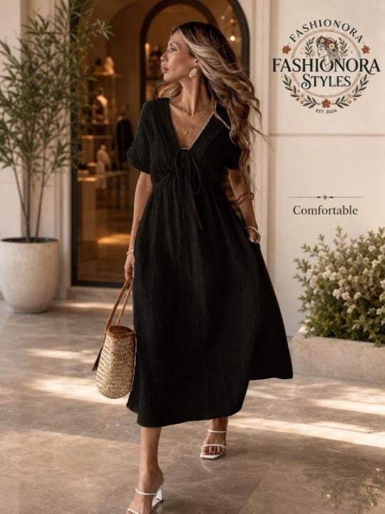 Flowy Midi Dress Women Tie Front Dress Casual Summer Dress Short Sleeve A Line Dress