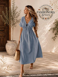 Flowy Midi Dress Women Tie Front Dress Casual Summer Dress Short Sleeve A Line Dress