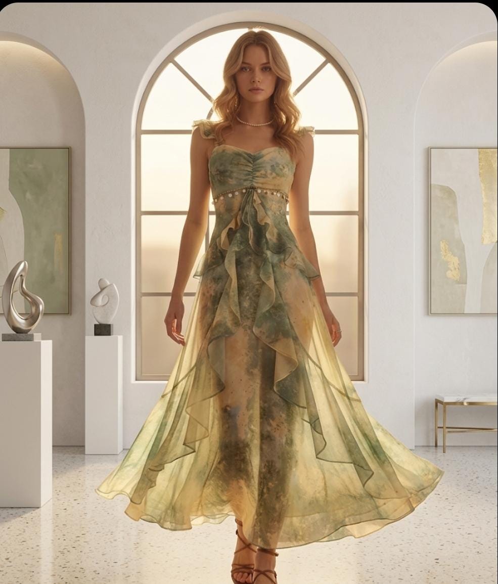 Floral Watercolor Ruffle Maxi Dress, Boho Sweetheart Chiffon Gown, Wedding Guest Summer Party Dress