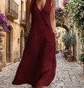 Linen Maxi Dress Women Button Detail Cotton Minimalist Flowy Casual Elegant Outfit Summer Wear